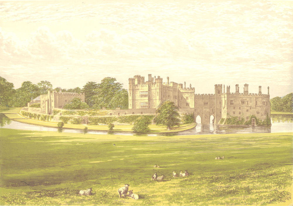 LEEDS CASTLE, Maidstone, Kent (Wykeham-Martin) 1890 old antique print picture